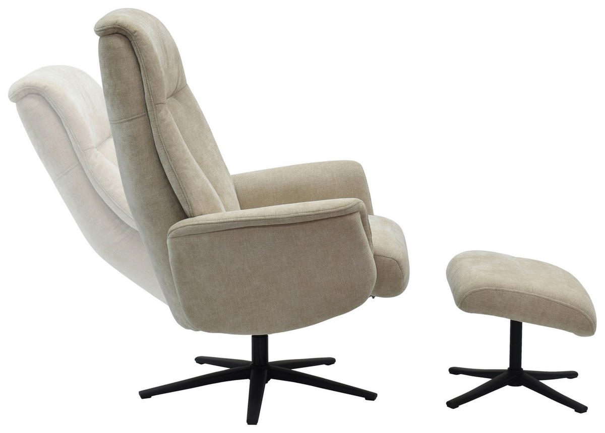 RELAXSESSELSET RELAVO Webstoff Hocker    - Beige/Schwarz, Design, Textil/Metall (72/109/86/111/81cm) - Livetastic