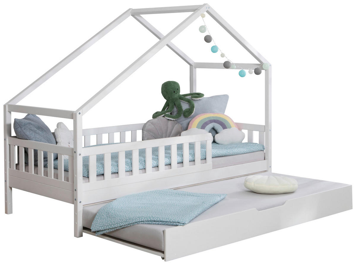 HAUSBETT 90/200 cm Weiss  - Weiss/Naturfarben, Modern, Holz (90/200cm) - MID.YOU