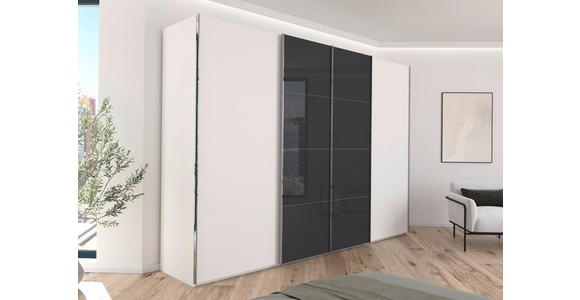 SCHWEBETÜRENSCHRANK 316/223/68 cm 4-türig Schwarz, Weiß - Chromfarben/Schwarz, KONVENTIONELL, Glas/Holzwerkstoff (316/223/68cm) - Novel