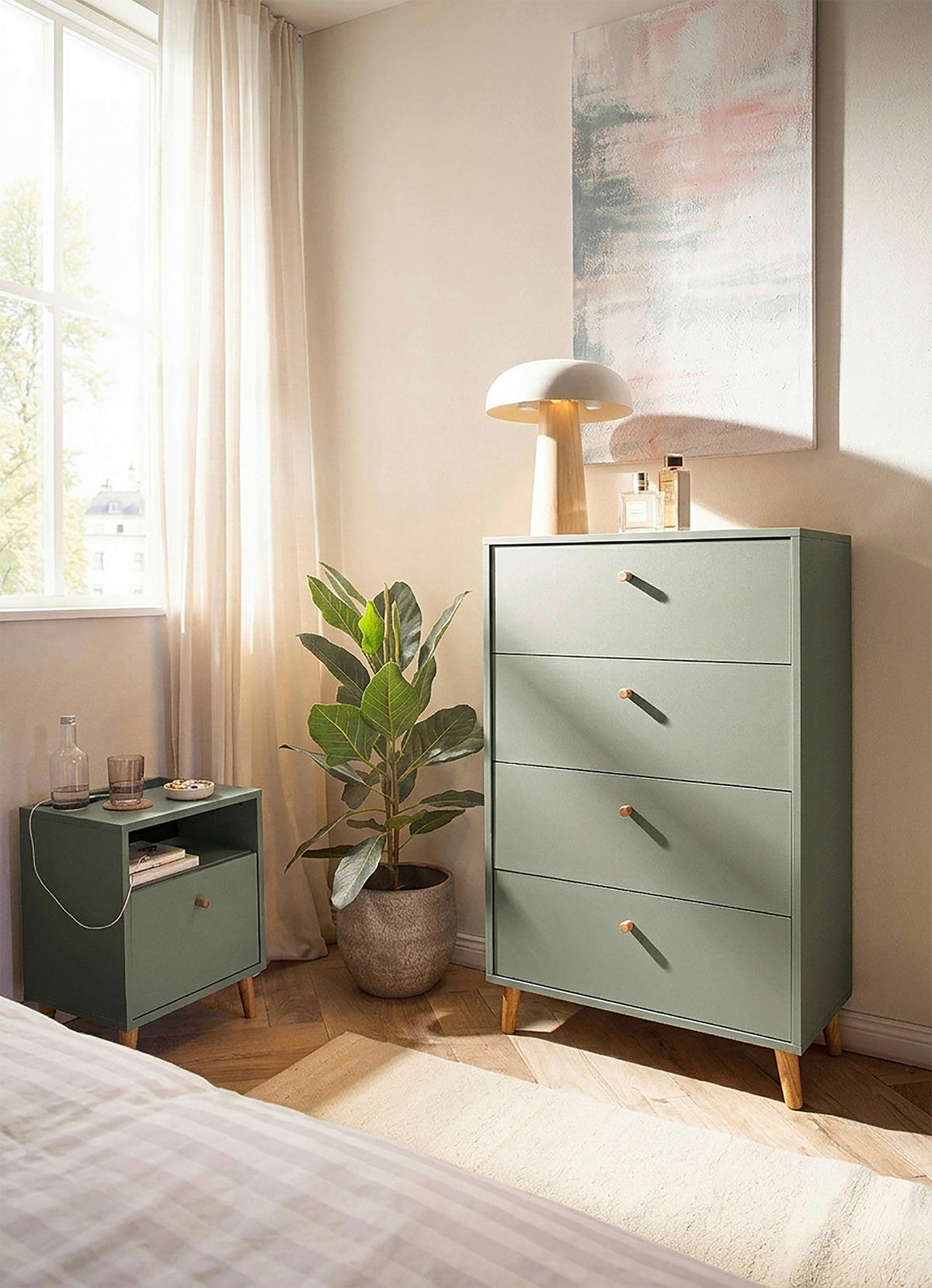 KOMMODE , 60,1/101,3/33 cm, 4 Schublade(n)  - Grün, Design, Holz/Holzwerkstoff (60,1/101,3/33cm) - MID.YOU