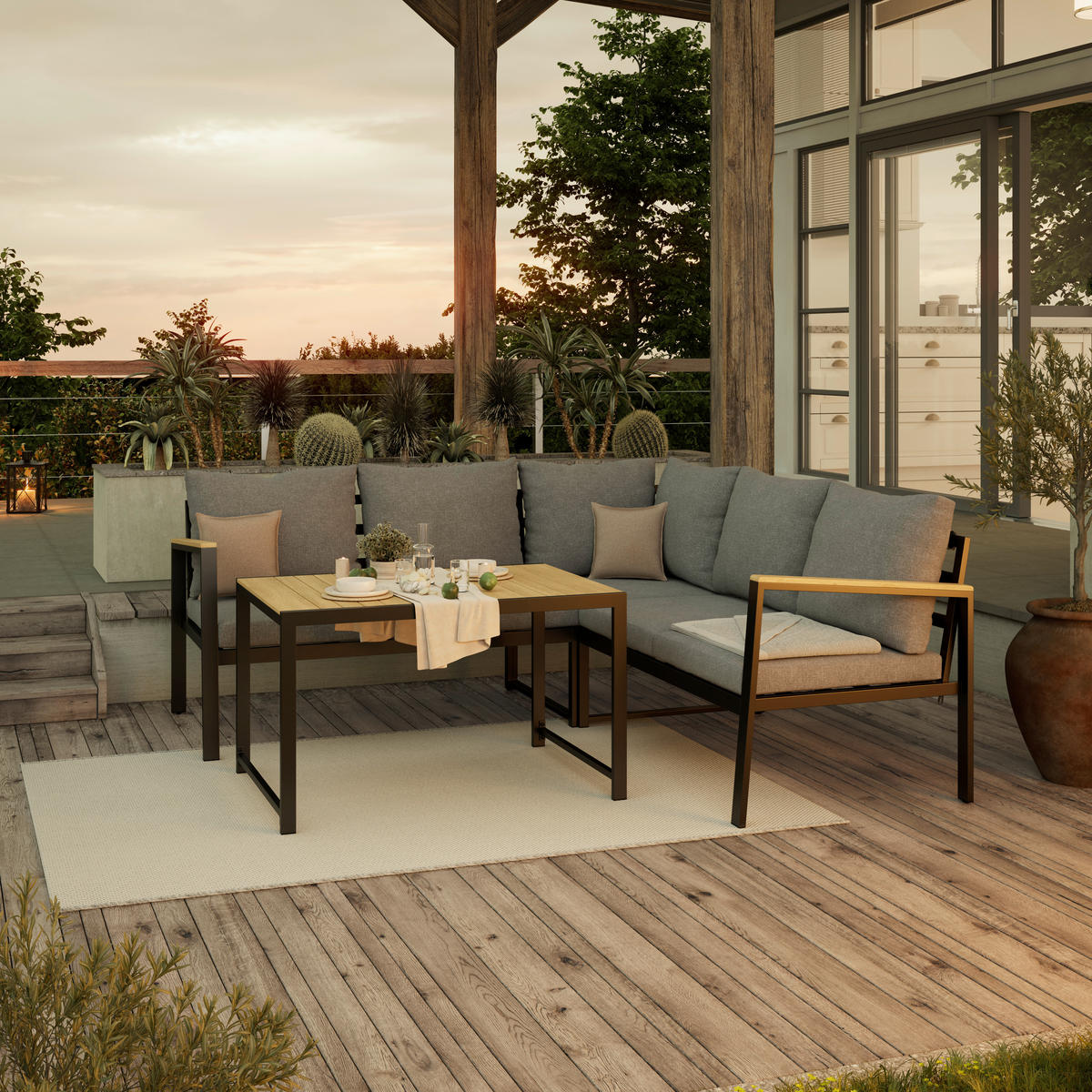 LOUNGEGARNITUR  - Grau/Akaziefarben, Design, Holz/Textil (198/198cm) - Ambia Garden