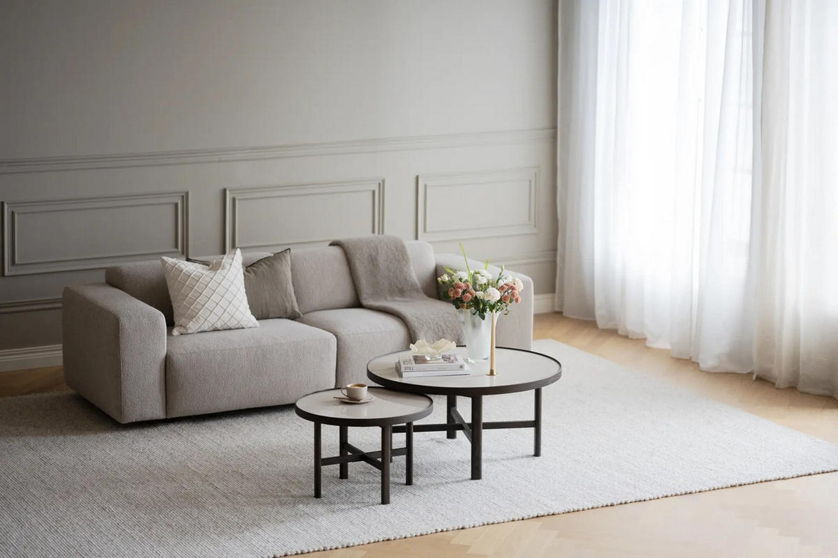 3-SITS SOFFA i beige  - beige/svart, Klassisk, metall/trä (236/70/98cm) - Rowico