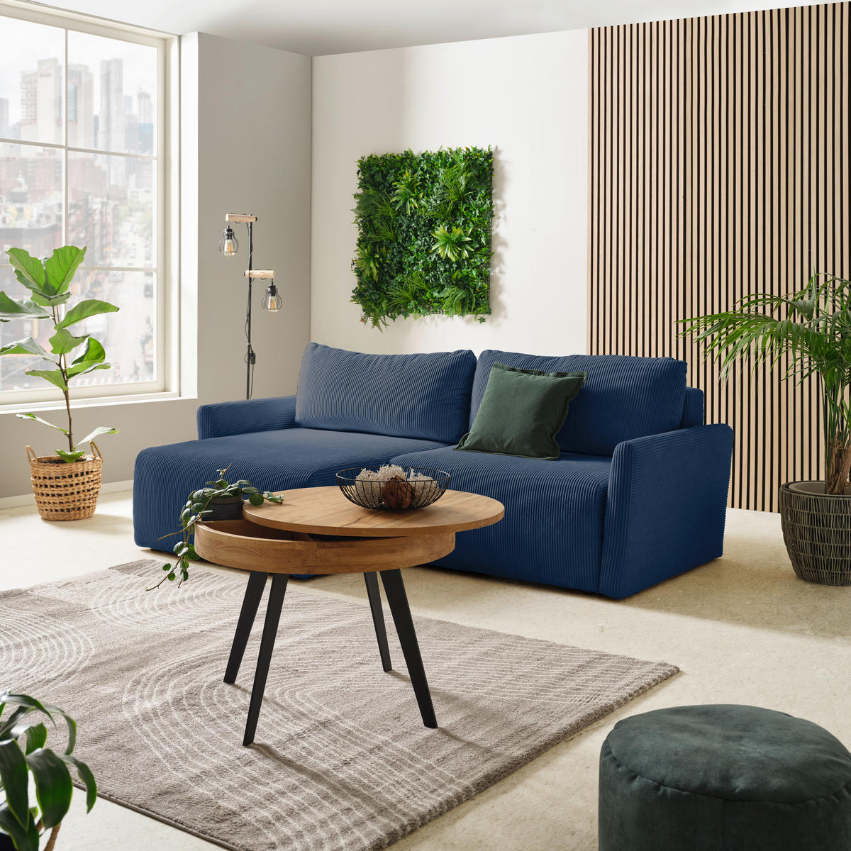 ECKSOFA in Cord Blau  - Blau/Schwarz, Konventionell, Kunststoff/Textil (228/146cm) - MID.YOU