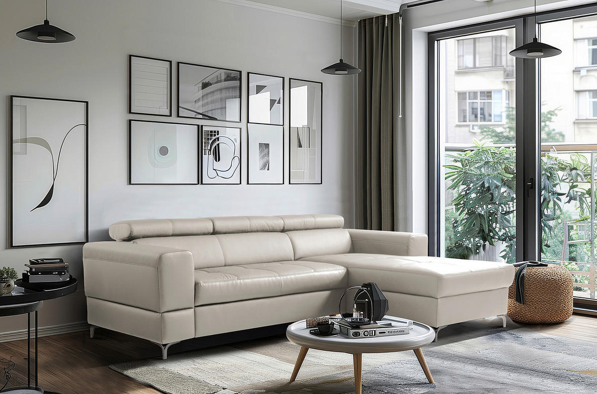 ECKSOFA  in Lederlook Echtleder Platinfarben  - Platinfarben/Schwarz, Design, Leder/Textil (247/173cm) - Livetastic