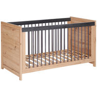 RÁCSOS KISÁGY Benton  - tölgyfa/sötétszürke, Natur, faalapú anyag/fa (145/76,50/80cm) - My Baby Lou