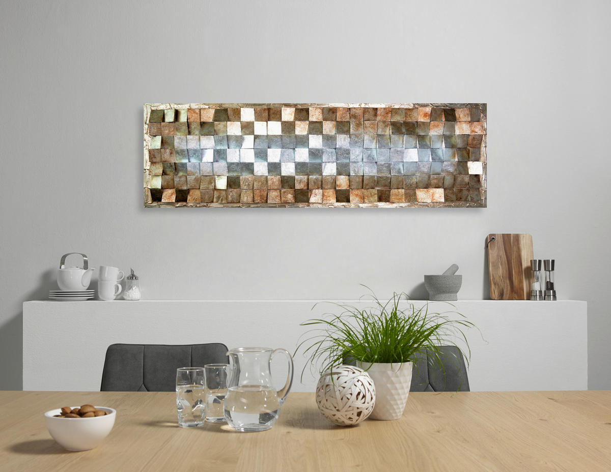 BILD Abstraktes 180/55 cm  - Messingfarben/Silbereichenfarben, Design, Holz (180/55cm) - Monee