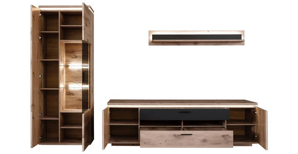 WOHNWAND 3-teilig in Anthrazit, Eiche dunkel 295/208/50 cm - Eiche dunkel/Anthrazit, KONVENTIONELL, Glas/Holzwerkstoff (295/208/50cm) - Cantus