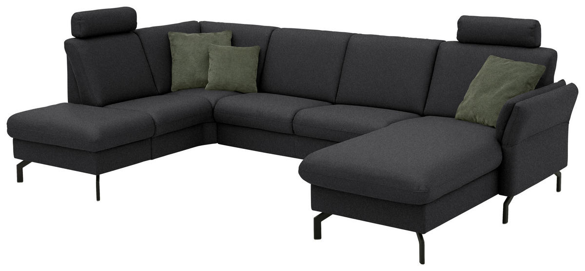 WOHNLANDSCHAFT Flachgewebe Schwarz  - Schwarz, Konventionell, Textil/Metall (190/307/170cm) - Beldomo Comfort