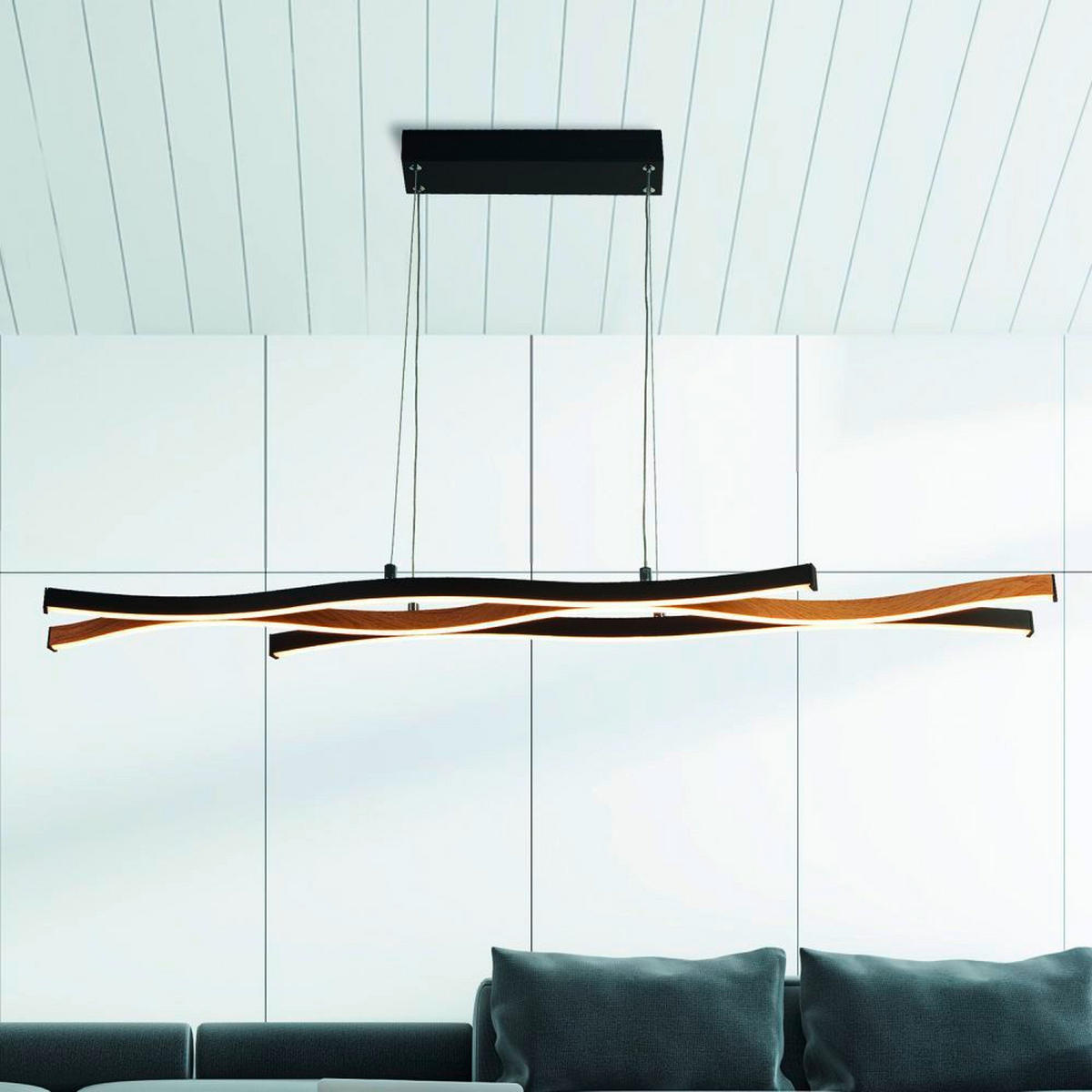VISEČA LED-SVETILKA  Bloom Swirl /887 lm/3000 K// - črna/naravne barve, Natur, kovina (108/15/150cm)