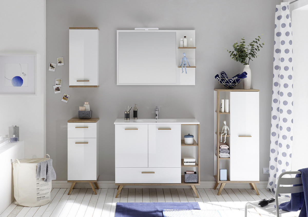BADEZIMMERSPIEGEL 100,0/74,5/15,5 cm  - Eichefarben/Weiß, Design, Holzwerkstoff (100,0/74,5/15,5cm) - Xora