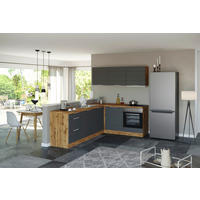 ECKKÜCHE 240/180 cm  in Grau, Eiche Wotan  - Eiche Wotan/Grau, Design, Holzwerkstoff/Metall (240/180cm) - Held