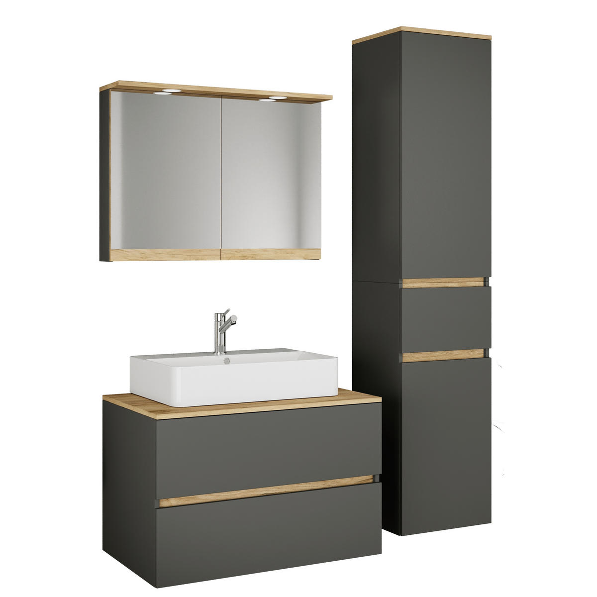 BADEZIMMER 4-teilig  in 120 cm  - Honigeiche/Anthrazit, Trend, Keramik/Holzwerkstoff (120cm) - MID.YOU