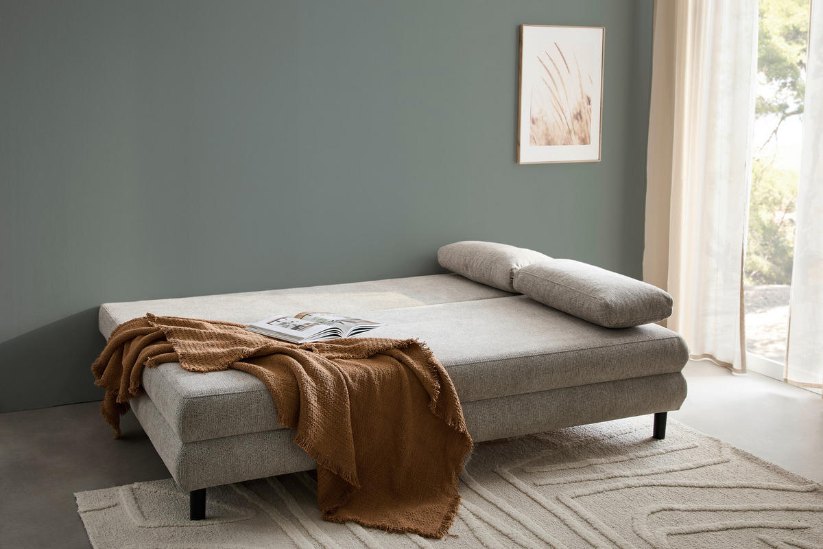 SCHLAFSOFA Webstoff Taupe  - Taupe/Schwarz, Design, Textil/Metall (197/84/92,5cm) - home24