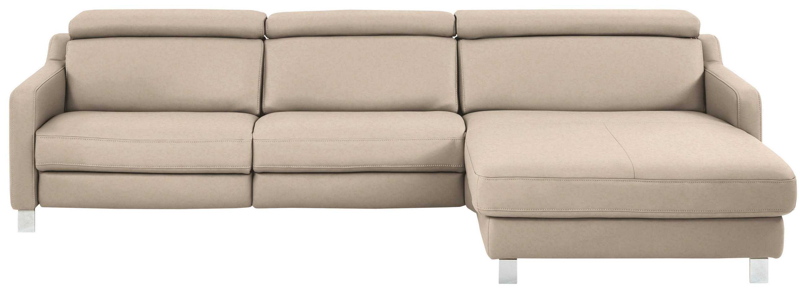 ECKSOFA in Echtleder Hellbraun  - Chromfarben/Hellbraun, Design, Leder/Metall (291/176cm) - Valdera