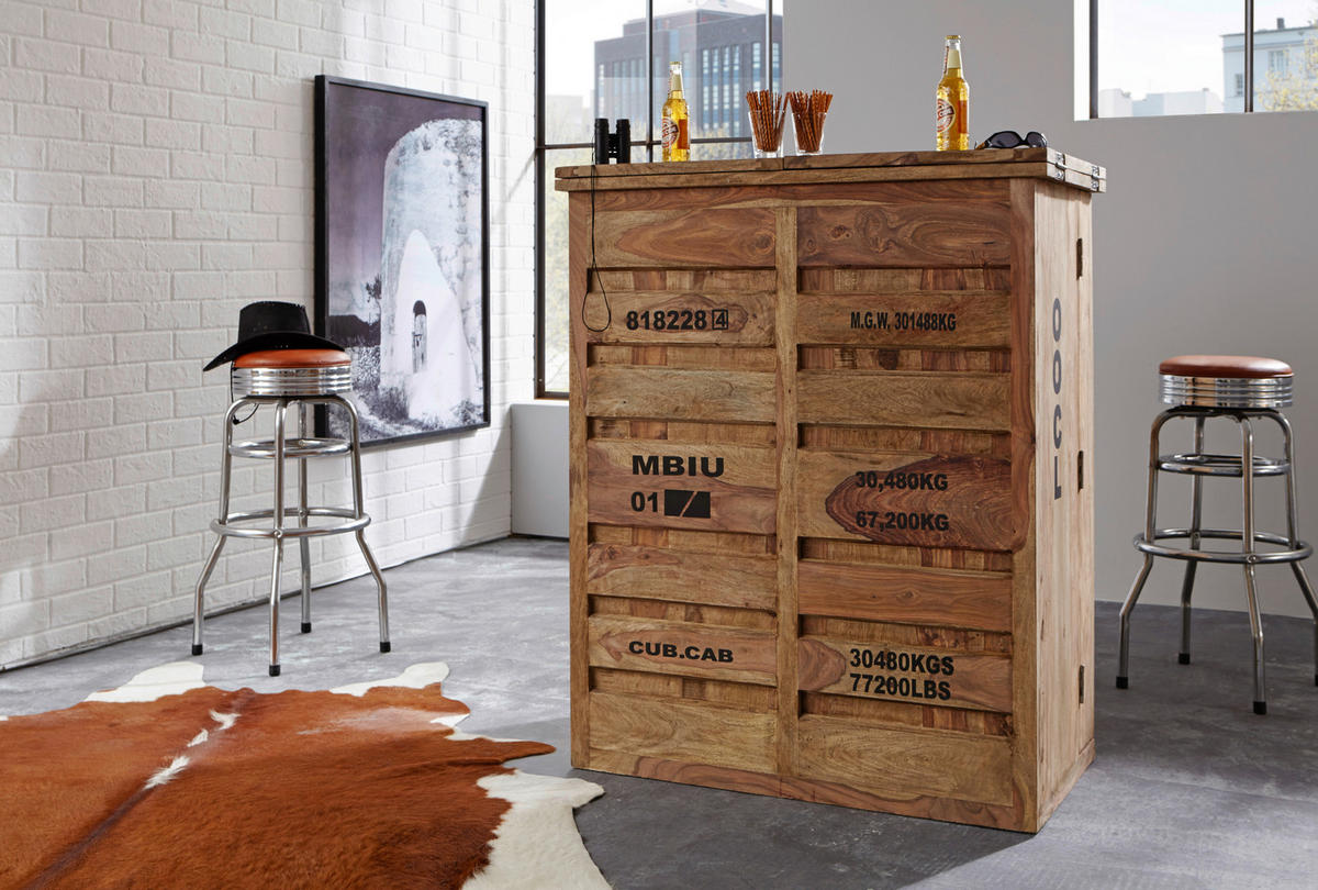 BARSCHRANK Sheesham massiv Sheeshamfarben  - Sheeshamfarben/Schwarz, KONVENTIONELL, Holz/Metall (100/120/56cm) - Livetastic