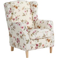OHRENSESSEL in Flachgewebe Multicolor, Weiss  - Weiss/Buchefarben, Design, Holz/Textil (77/103/86cm) - Max Winzer