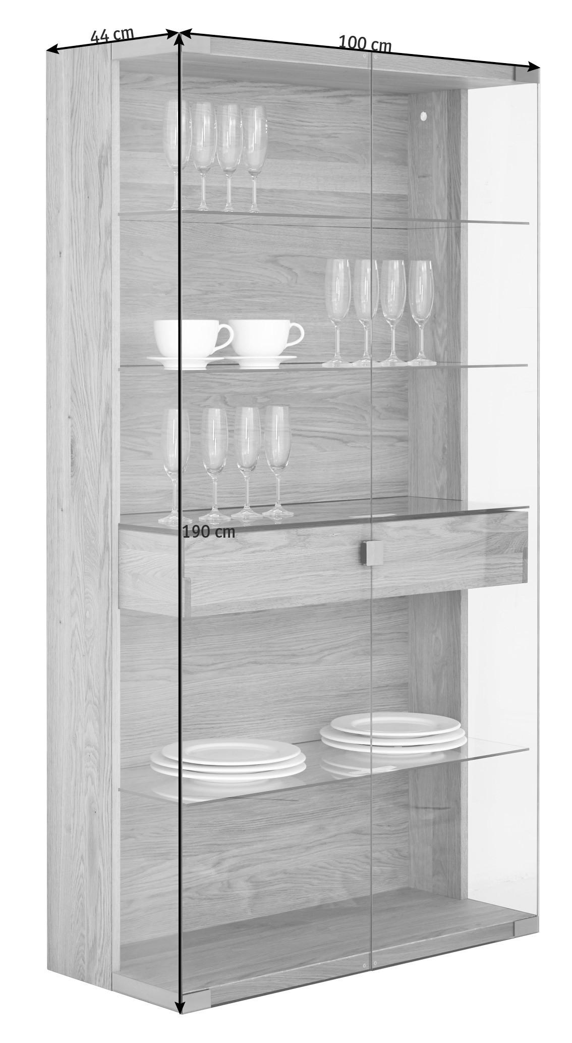 VITRINE  in massiv Eiche Eichefarben - Edelstahlfarben/Eichefarben, Design, Glas/Holz (100/190/44cm) - Team 7