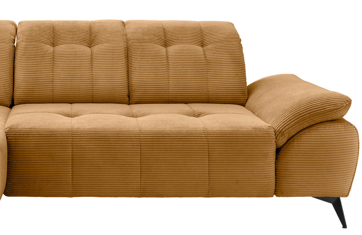 ECKSOFA FIORE in Cord Goldfarben Kopfteilverstellung, Sitzvorzug  180/280 cm  - Goldfarben/Schwarz, MODERN, Textil/Metall (180/280cm) - Livetastic