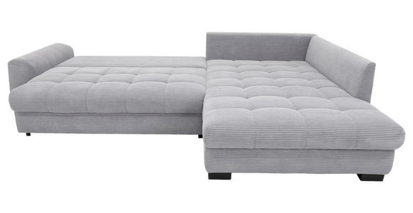 ECKSOFA Hellgrau Cord Rückenkissen, Armlehnenkissen, Bettkasten, Schlaffunktion, Rücken echt, Liegefläche im Originalstoff  - Hellgrau/Schwarz, KONVENTIONELL, Kunststoff/Textil (304/212cm) - Carryhome