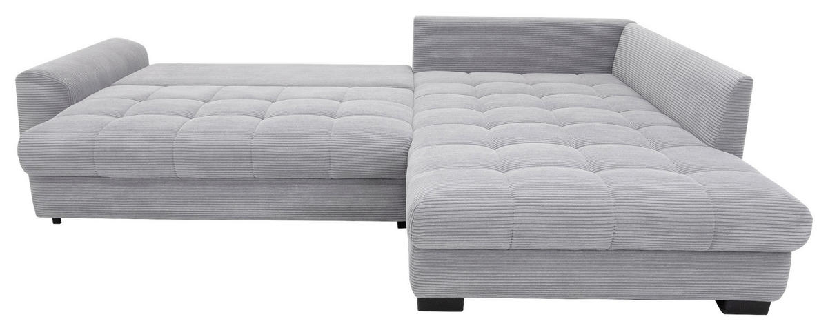 ECKSOFA Grau Cord Rückenkissen, Armlehnenkissen, Bettkasten, Schlaffunktion, Rücken echt, Liegefläche im Originalstoff  - Schwarz/Grau, KONVENTIONELL, Kunststoff/Textil (304/212cm) - Carryhome