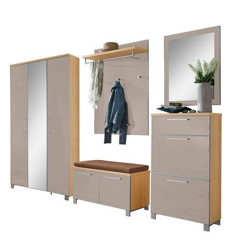 GARDEROBE 6-teilig  in 245/195/40 cm  - Taupe/Eichefarben, Design, Glas/Holz (245/195/40cm)