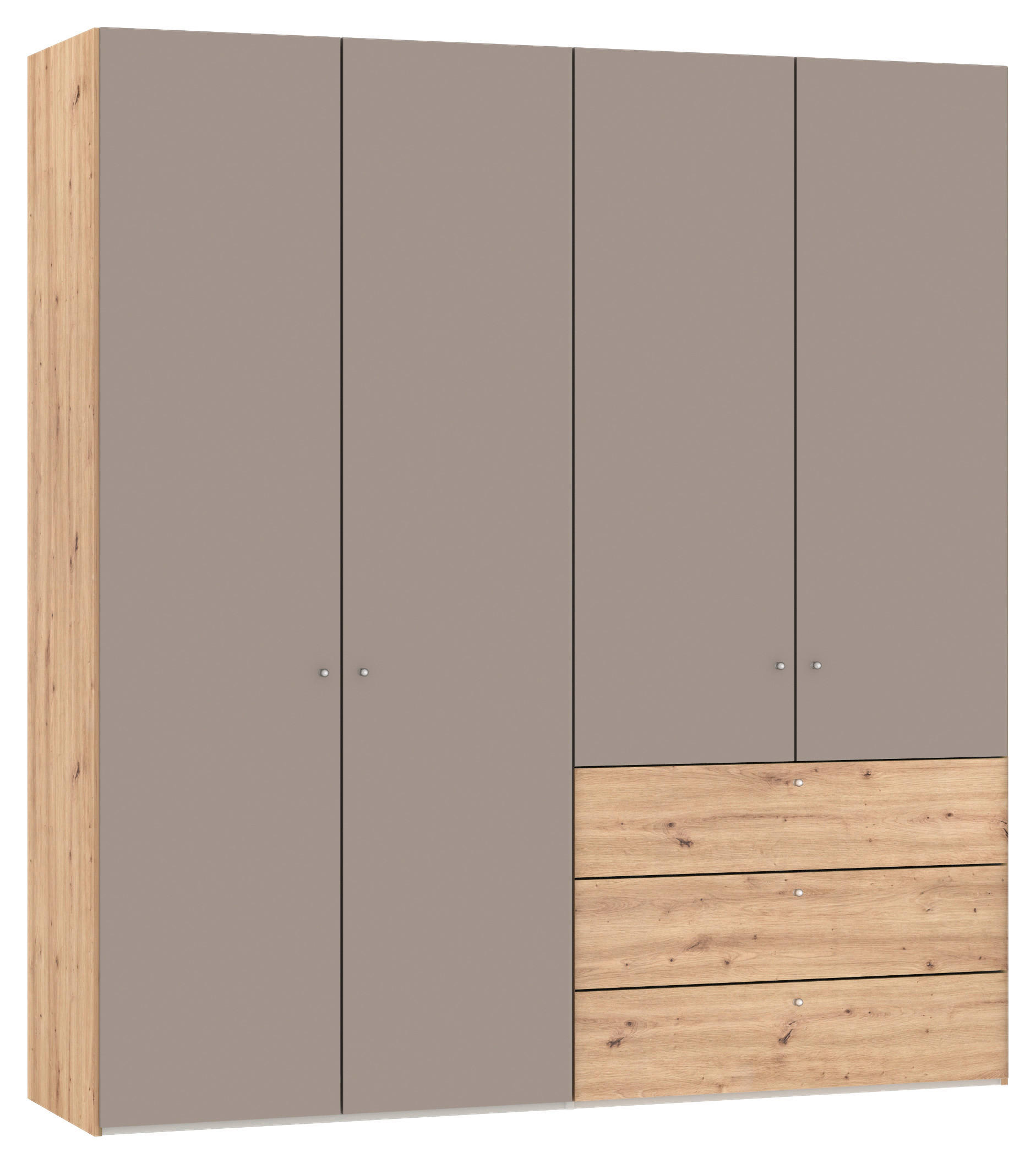 KLEIDERSCHRANK 203/220/59 cm,  in Hellbraun, Eiche Artisan, 4-türig  - Hellbraun/Silberfarben, Design, Holzwerkstoff/Metall (203/220/59cm) - Jutzler