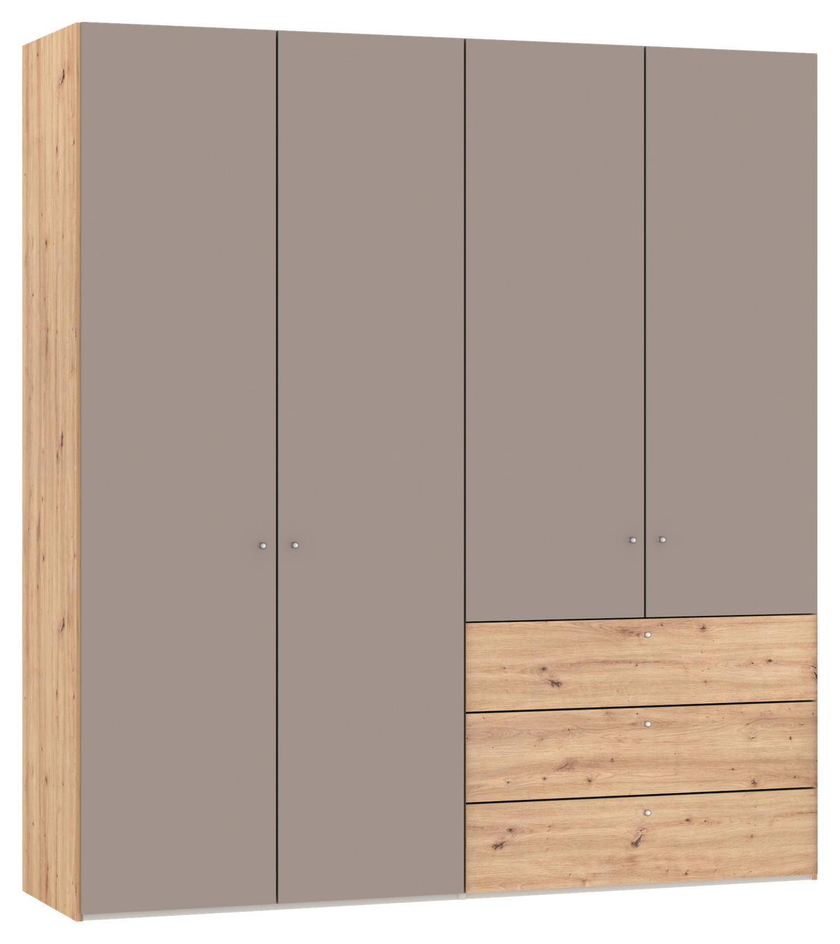 KLEIDERSCHRANK 203/220/59 cm,  in Hellbraun, Eiche Artisan, 4-türig  - Hellbraun/Silberfarben, Design, Holzwerkstoff/Metall (203/220/59cm) - Jutzler