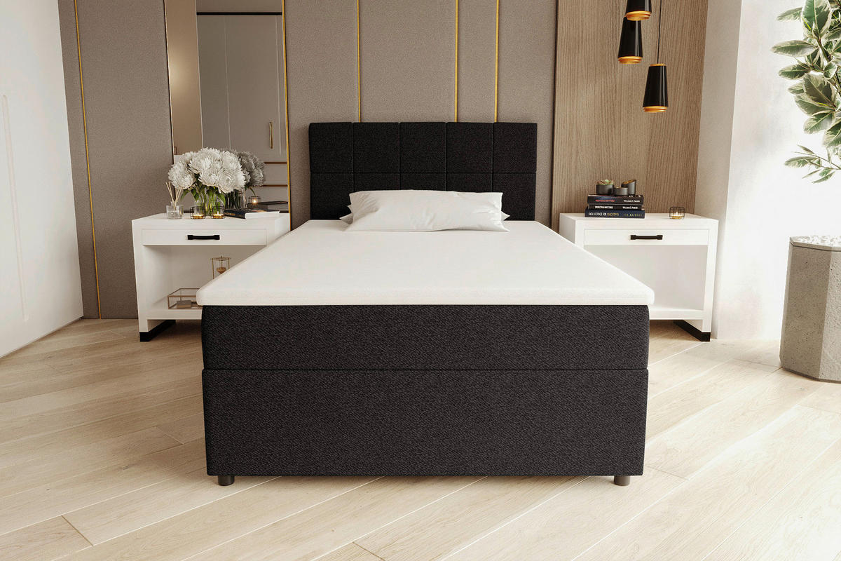 BOXBETT 120/200 cm,  in Schwarz, Matratze, Topper, Bettschublade, H3 = fest  - Schwarz, KONVENTIONELL, Kunststoff/Textil (120/200cm) - Boxxx