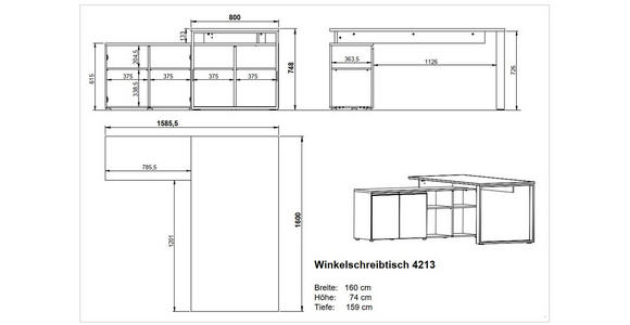 ECKSCHREIBTISCH 160/159/74 cm Grau, Eichefarben Stauraum, seitenverkehrt montierbar  - Eichefarben/Schwarz, MODERN, Holzwerkstoff/Metall (160/159/74cm) - Novel