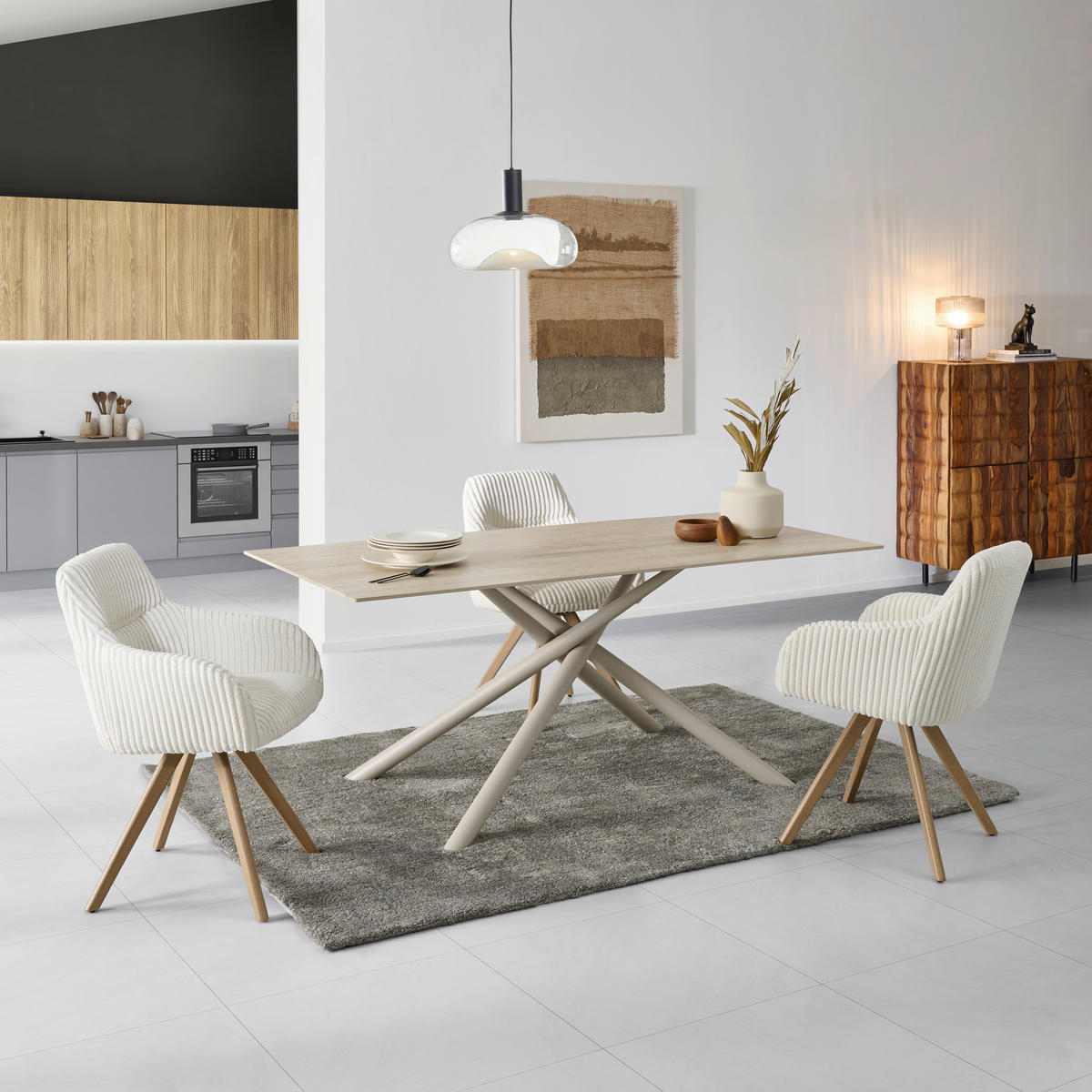 ARMLEHNSTUHL  in Eisen Cord  - Eichefarben/Beige, MODERN, Holz/Textil (56/88/60cm) - MID.YOU