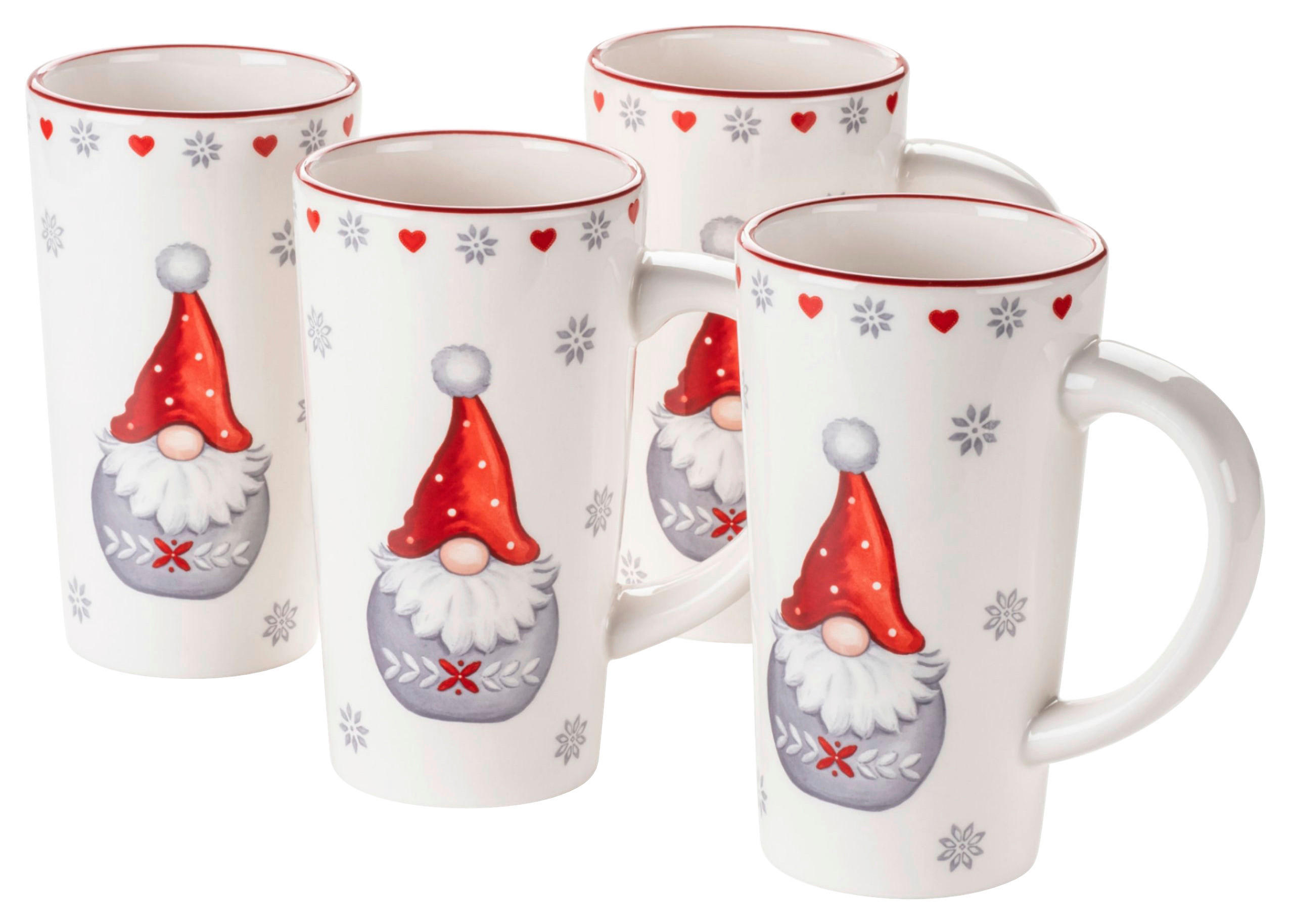 KAFFEEBECHERSET Aurela 4-teilig  - Rot/Weiß, Trend, Keramik (9/16/9cm) - Mäser