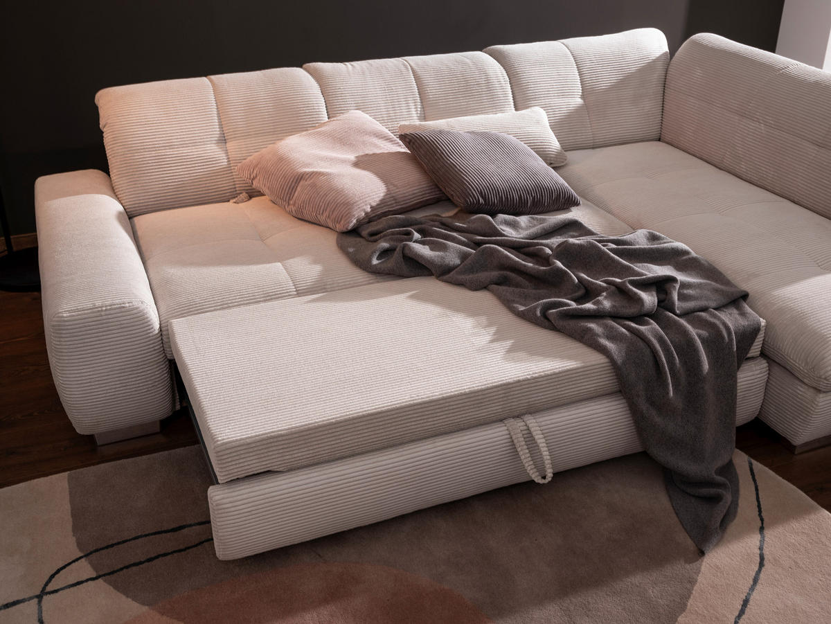 ECKSOFA Hellgrau Cord  - Chromfarben/Hellgrau, Design, Kunststoff/Textil (292/212cm) - SetOne by Musterring