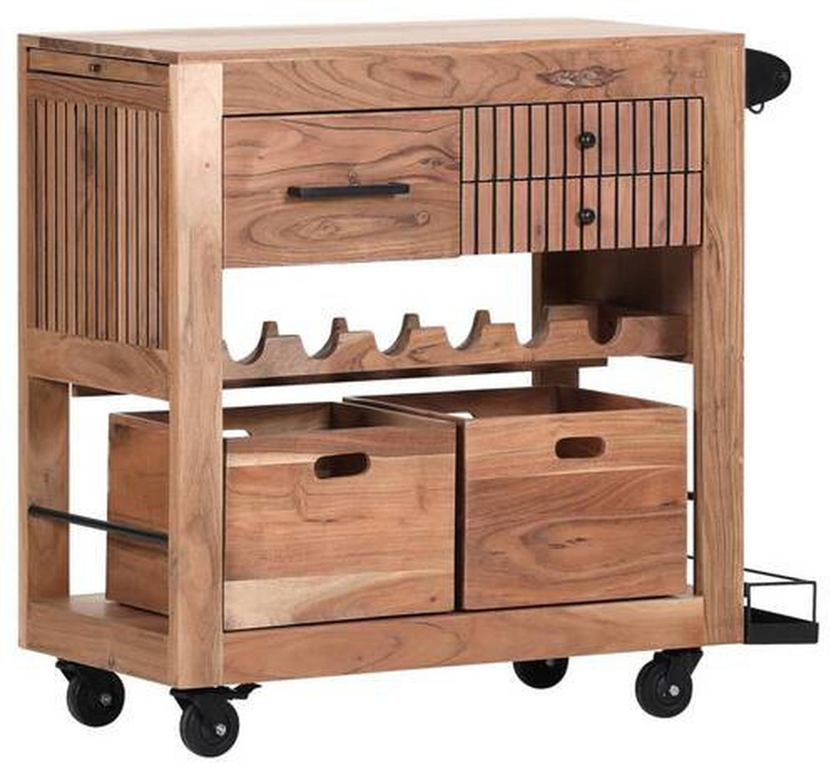SERVIERWAGEN Akazie massiv Akaziefarben  - Schwarz/Akaziefarben, LIFESTYLE, Holz/Kunststoff (97-123/43/85cm) - Landscape