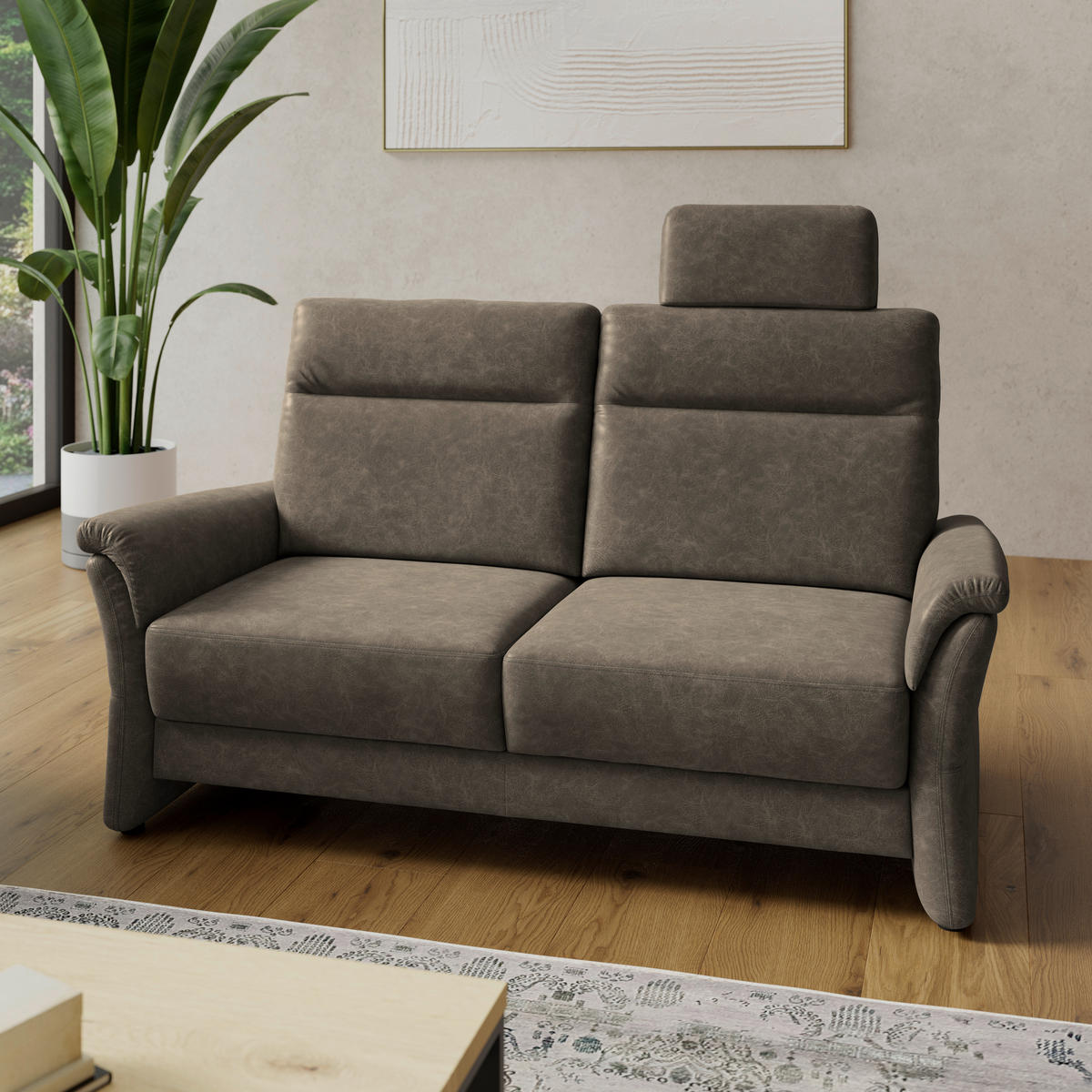 2,5-SITZER Mikrofaser Graubraun  - Graubraun/Schwarz, Konventionell, Kunststoff/Textil (170/99/91cm) - Elegando