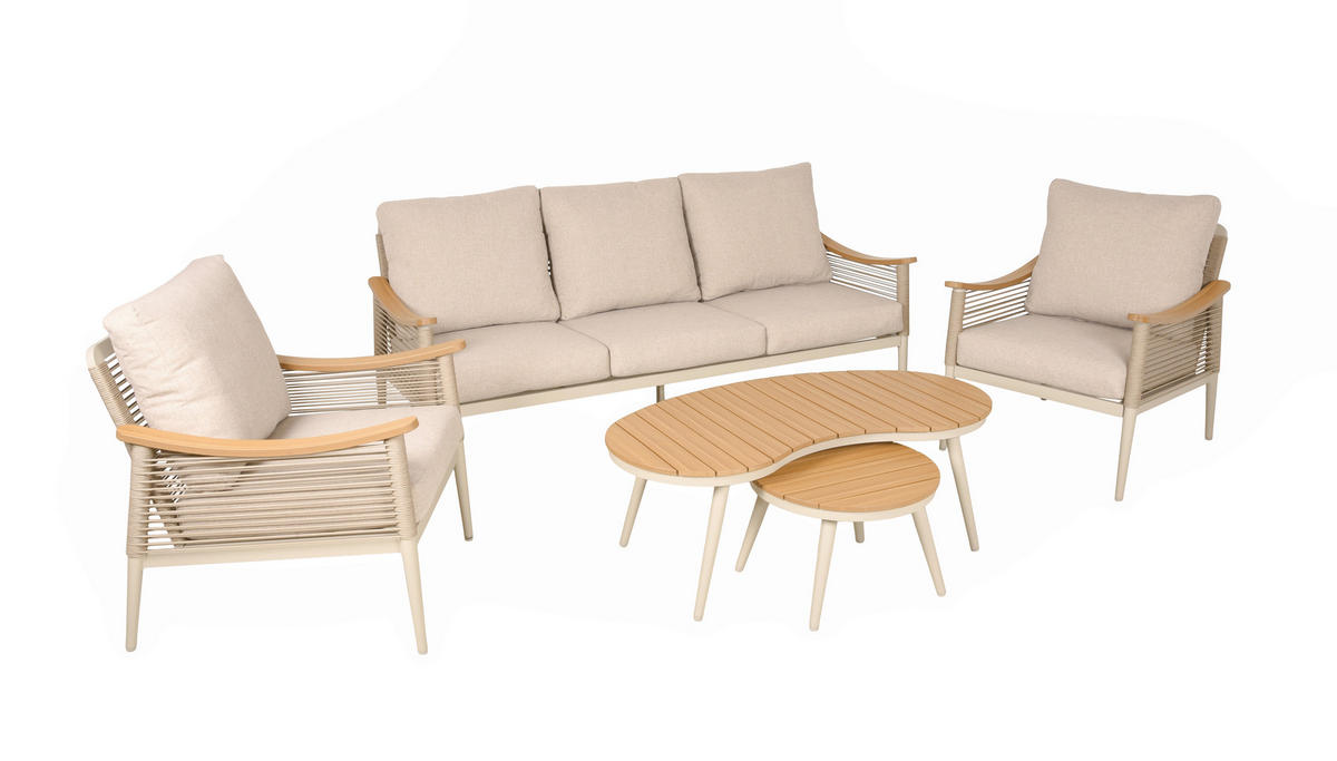 GARTENSET 5-teilig Aluminium 5-teilig  - Sandfarben/Beige, MODERN, Kunststoff/Textil - Gardenson