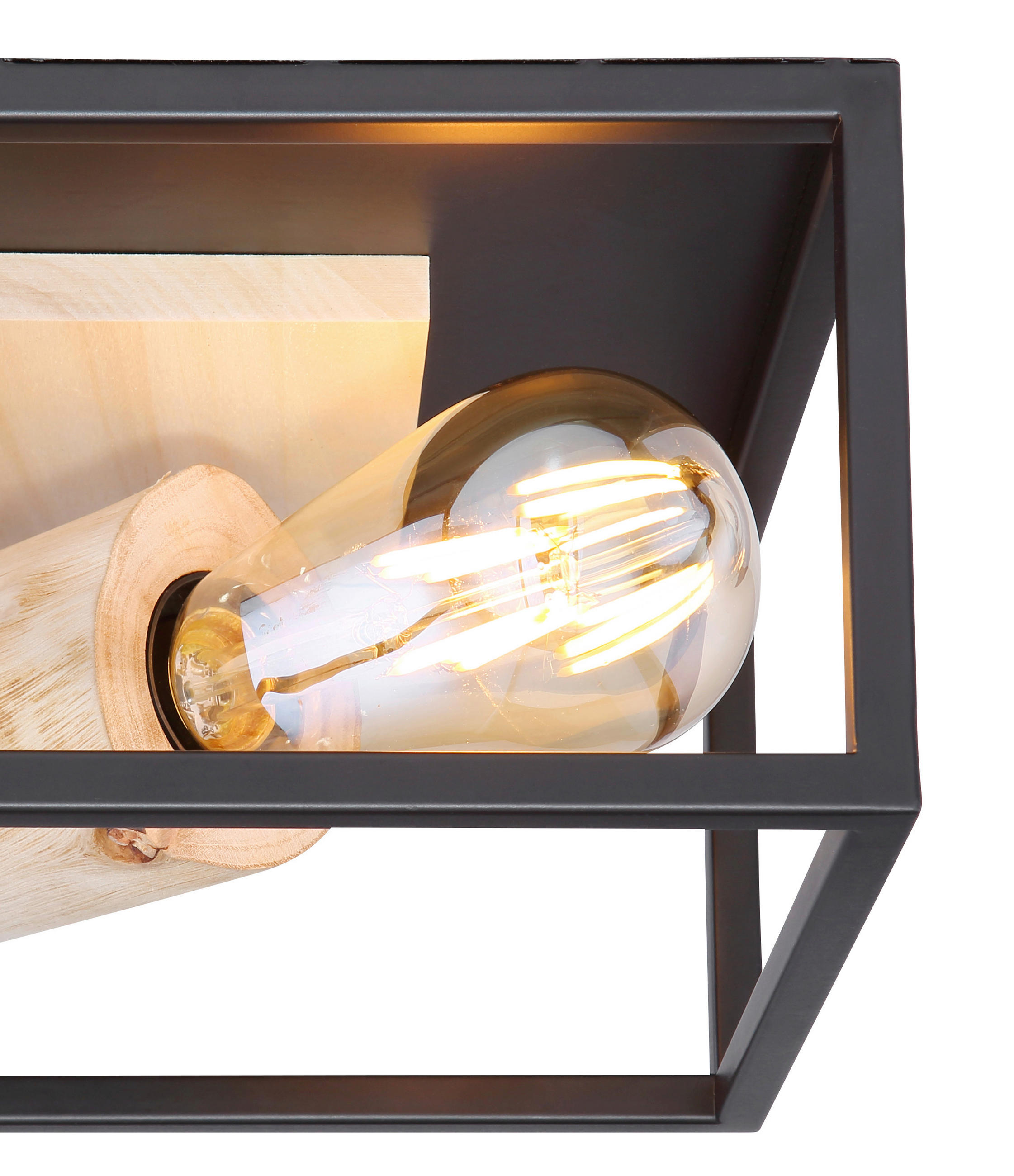 DECKENLEUCHTE    22/22/14,5 cm  - Schwarz/Naturfarben, Natur, Holz/Metall (22/22/14,5cm) - Globo