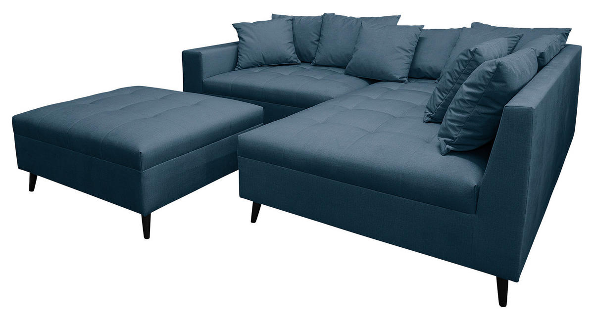 Ecksofa inkl. Hocker, mikrovlakna temno modra  - črna/temno modra, Design, tekstil/les (247/174cm) - MID.YOU