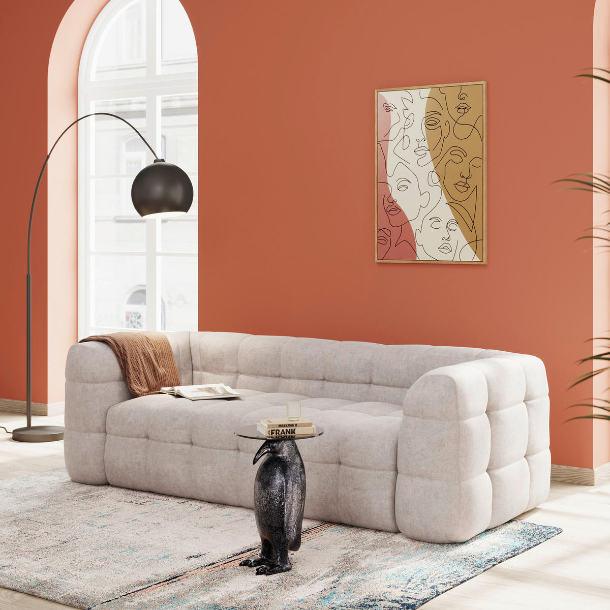 3-SITZER-SOFA  in Chenille Weiß  - Schwarz/Weiß, Design, Holz/Textil (240/70/107cm) - Kare-Design