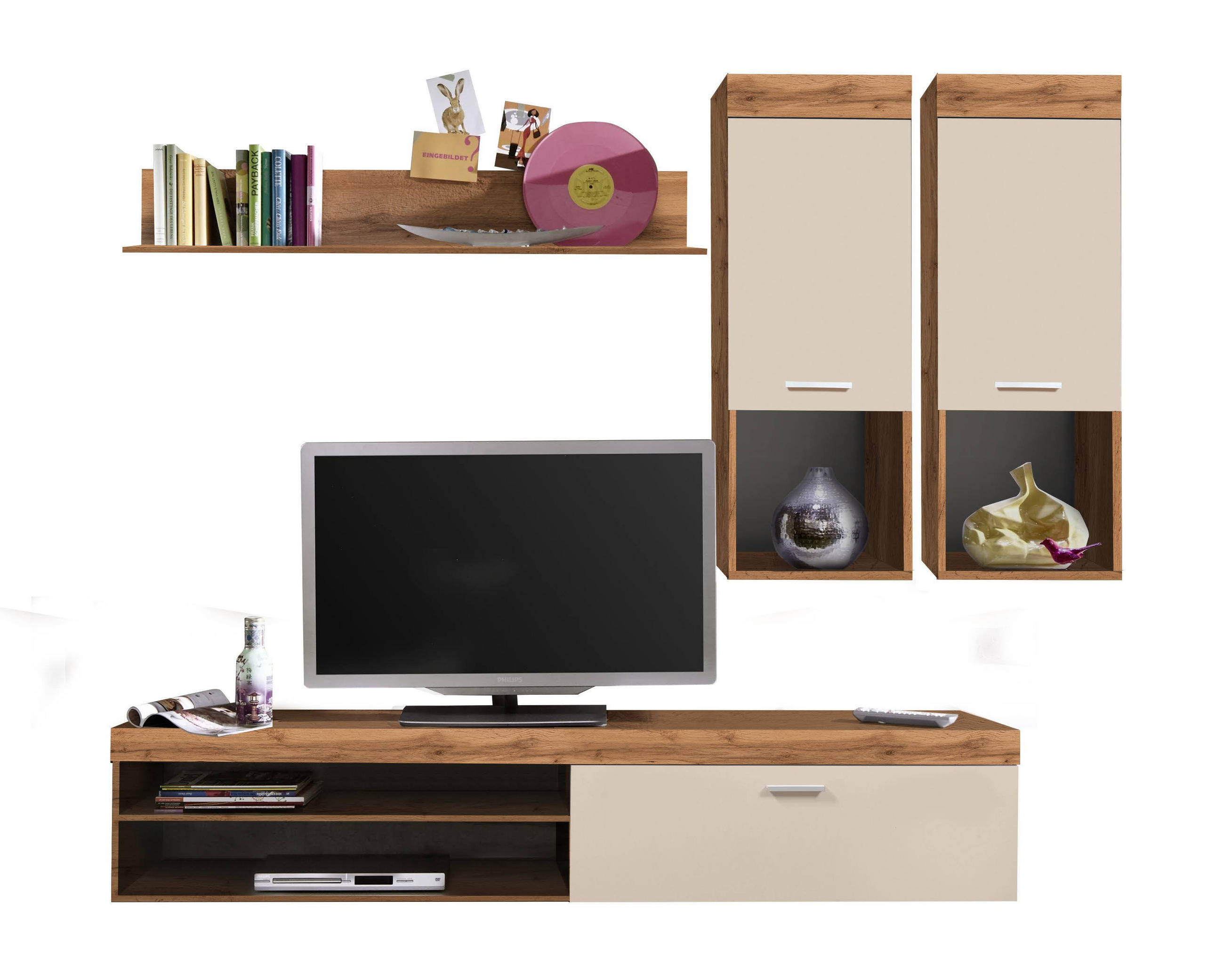 REGAL ZA DNEVNI BORAVAK boja hrasta, bež   - boja hrasta/bež, Moderno, pločasti materijal/plastika (220/155/41,50cm) - Ti'me