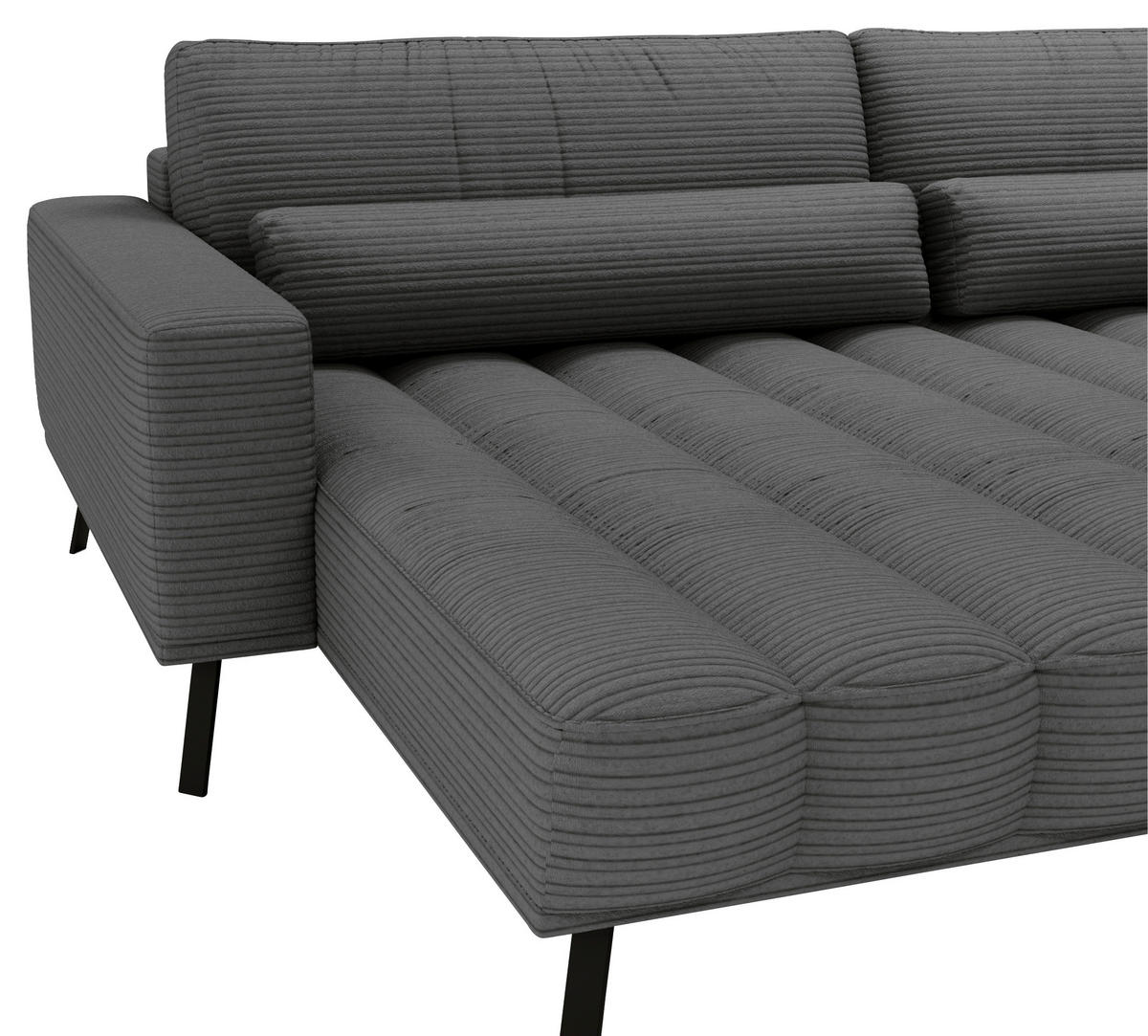 ECKSOFA Anthrazit Cord  - Anthrazit/Schwarz, Design, Textil/Metall (204/291cm) - Lomoco