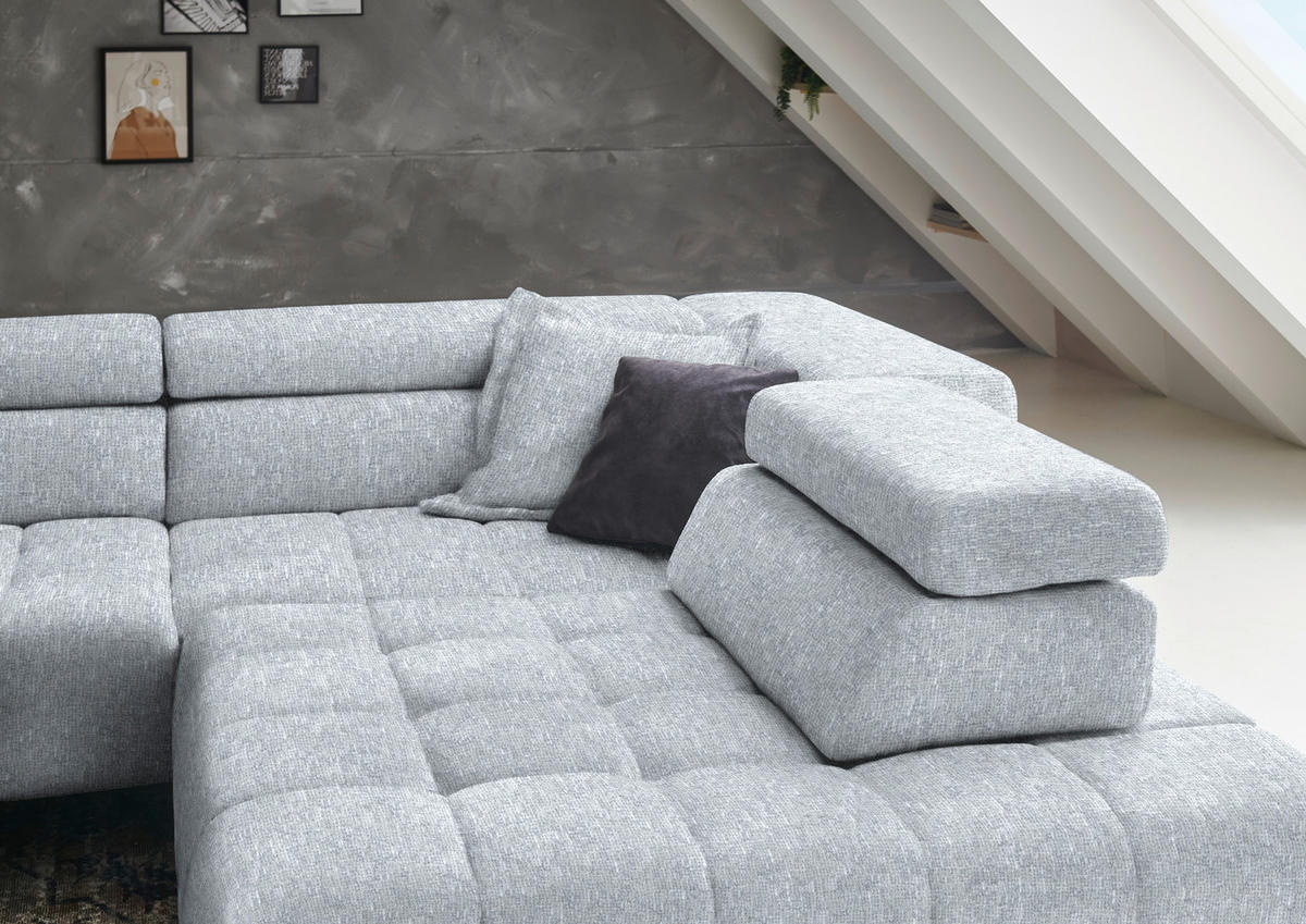 ECKSOFA in Chenille Hellgrau  323/222 cm  - Hellgrau/Schwarz, Design, Textil/Metall (323/222cm) - Beldomo Style