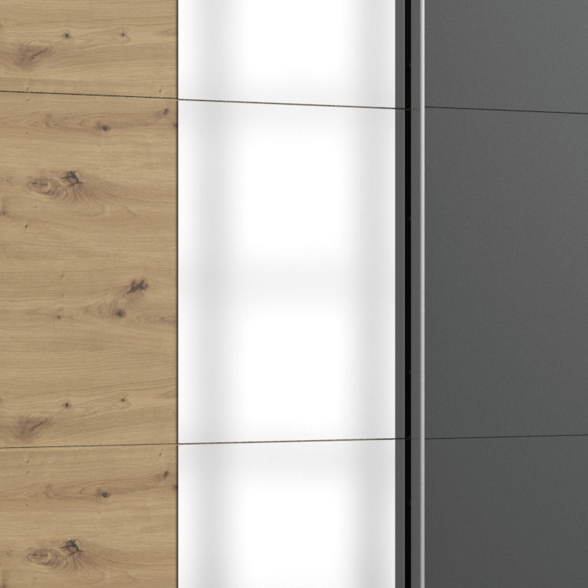 SCHWEBETÜRENSCHRANK 179/198/64 cm 2-türig Graphitfarben, Eichefarben  - Eichefarben/Alufarben, Basics, Holzwerkstoff/Metall (179/198/64cm) - Livetastic