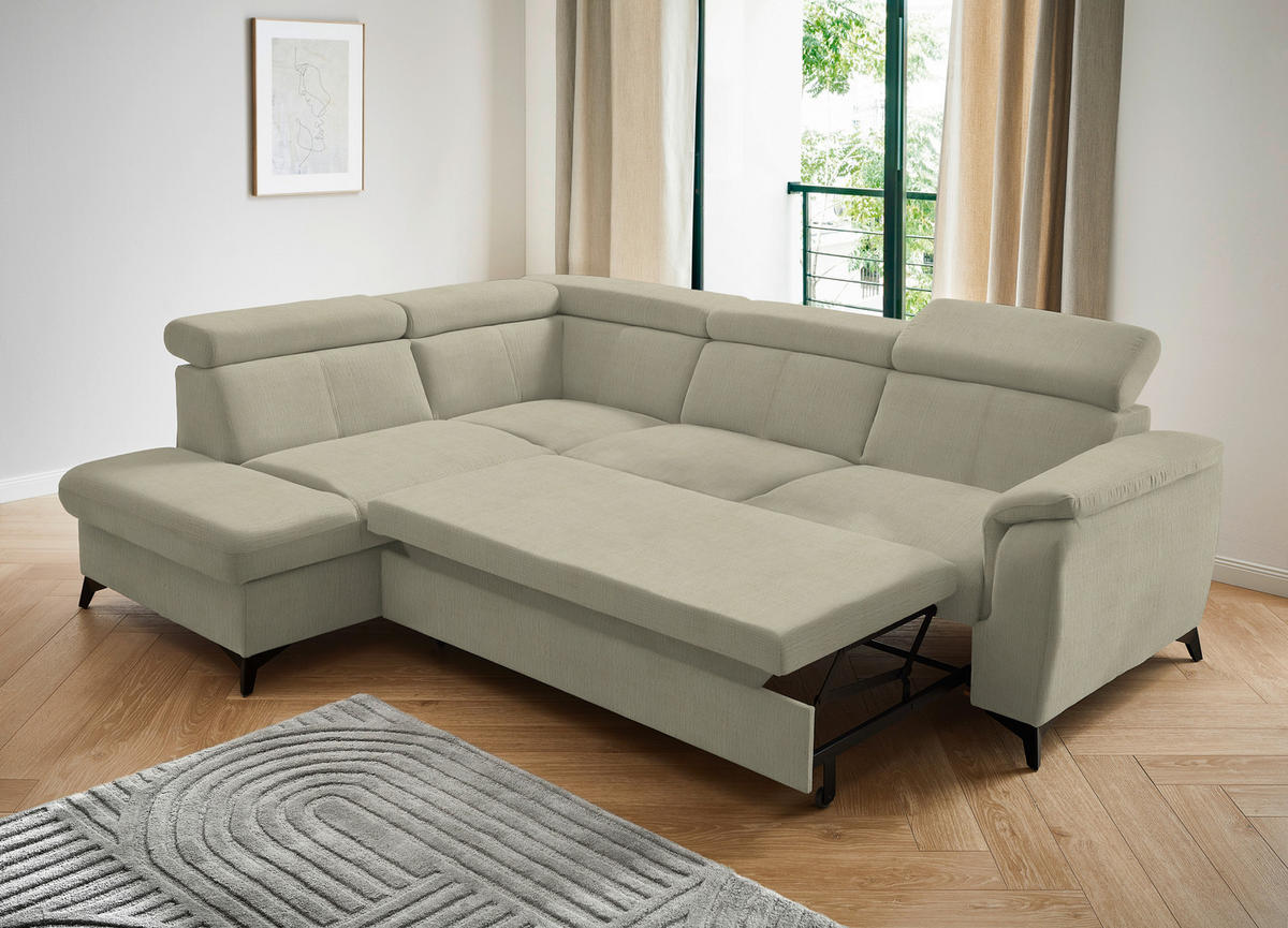 ECKSOFA in Flachgewebe Creme  - Creme/Schwarz, Design, Textil/Metall (203/260cm) - Stylife