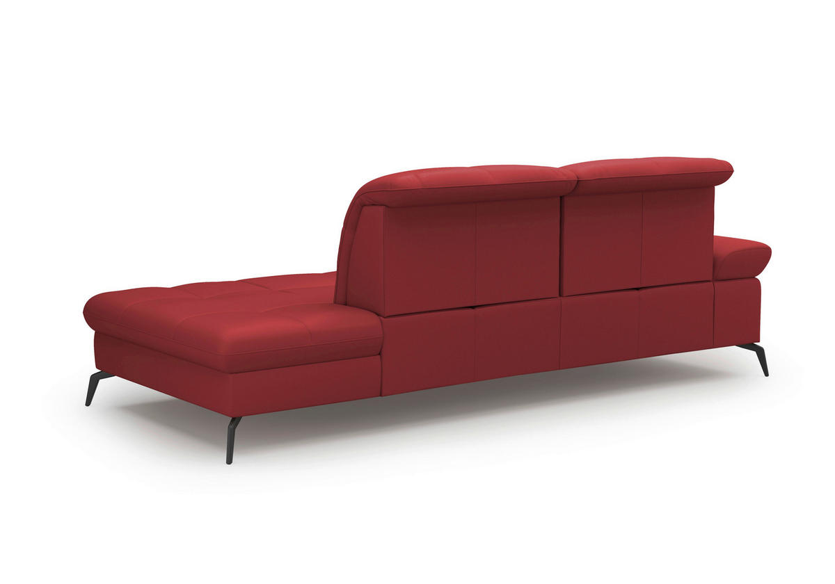 RÉCAMIERE in Echtleder Rot  - Rot/Schwarz, KONVENTIONELL, Leder/Metall (231/90/122cm) - Sit & More