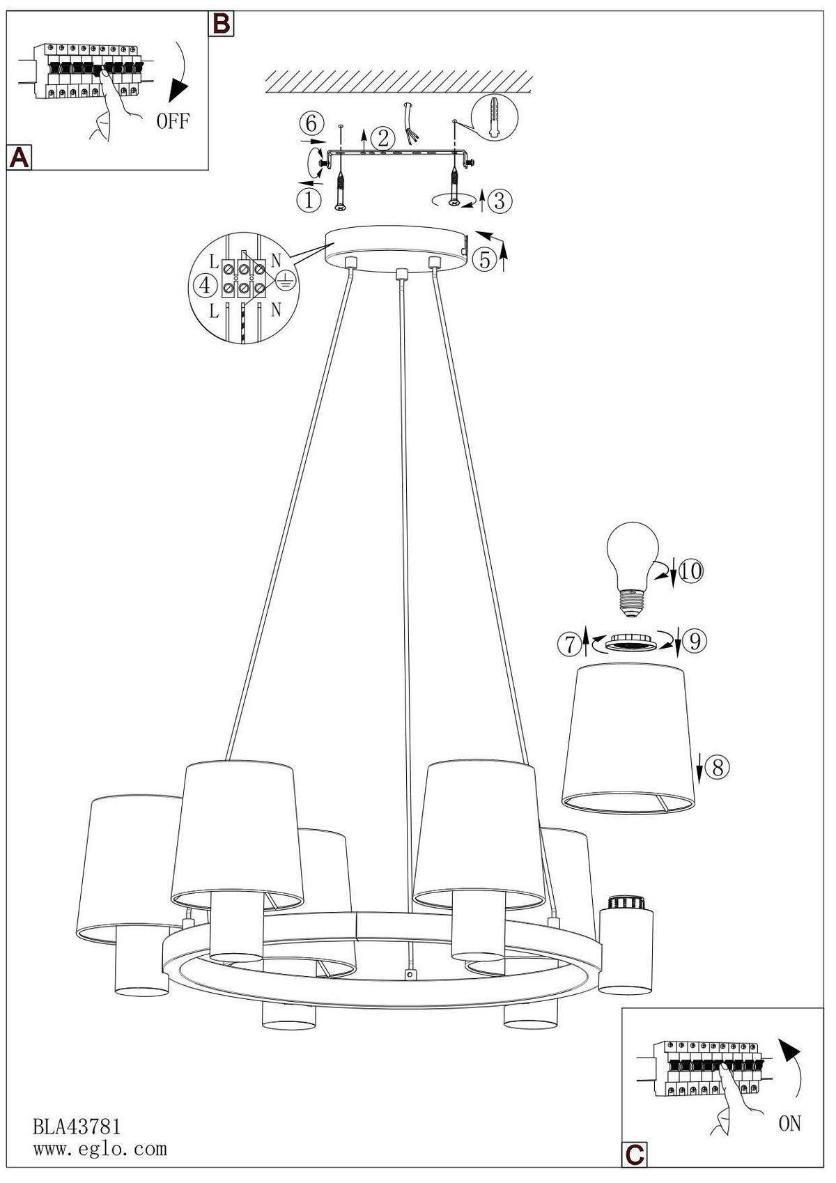 HÄNGELEUCHTE 70/110 cm  - Schwarz/Braun, KONVENTIONELL, Holz/Textil (70/110cm) - Eglo