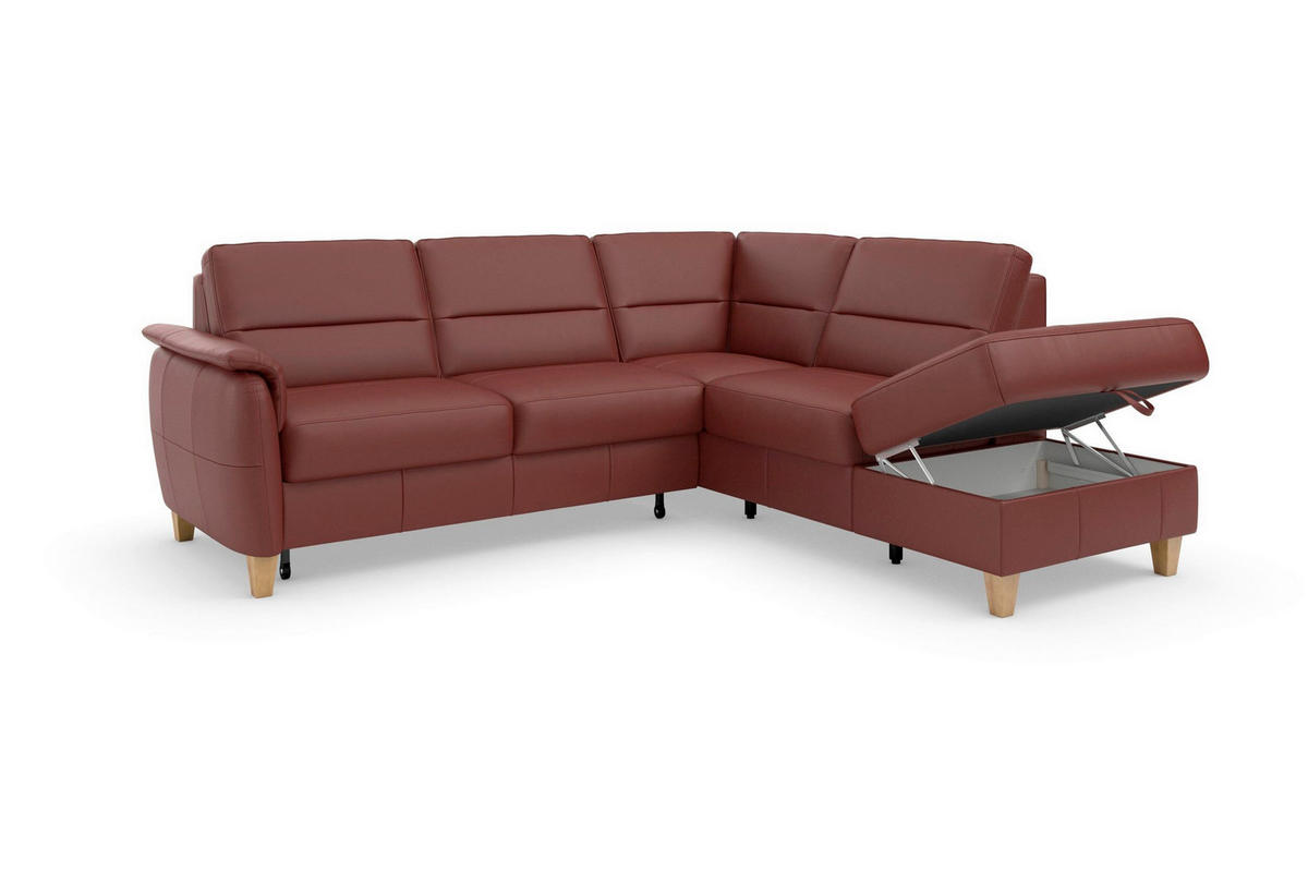 ECKSOFA PALMERA E Rotbraun Kombination Echtleder/Stoff Mikrofaser Stauraum  - Rotbraun/Eichefarben, Basics, Leder/Holz (236/212cm) - Sit & More