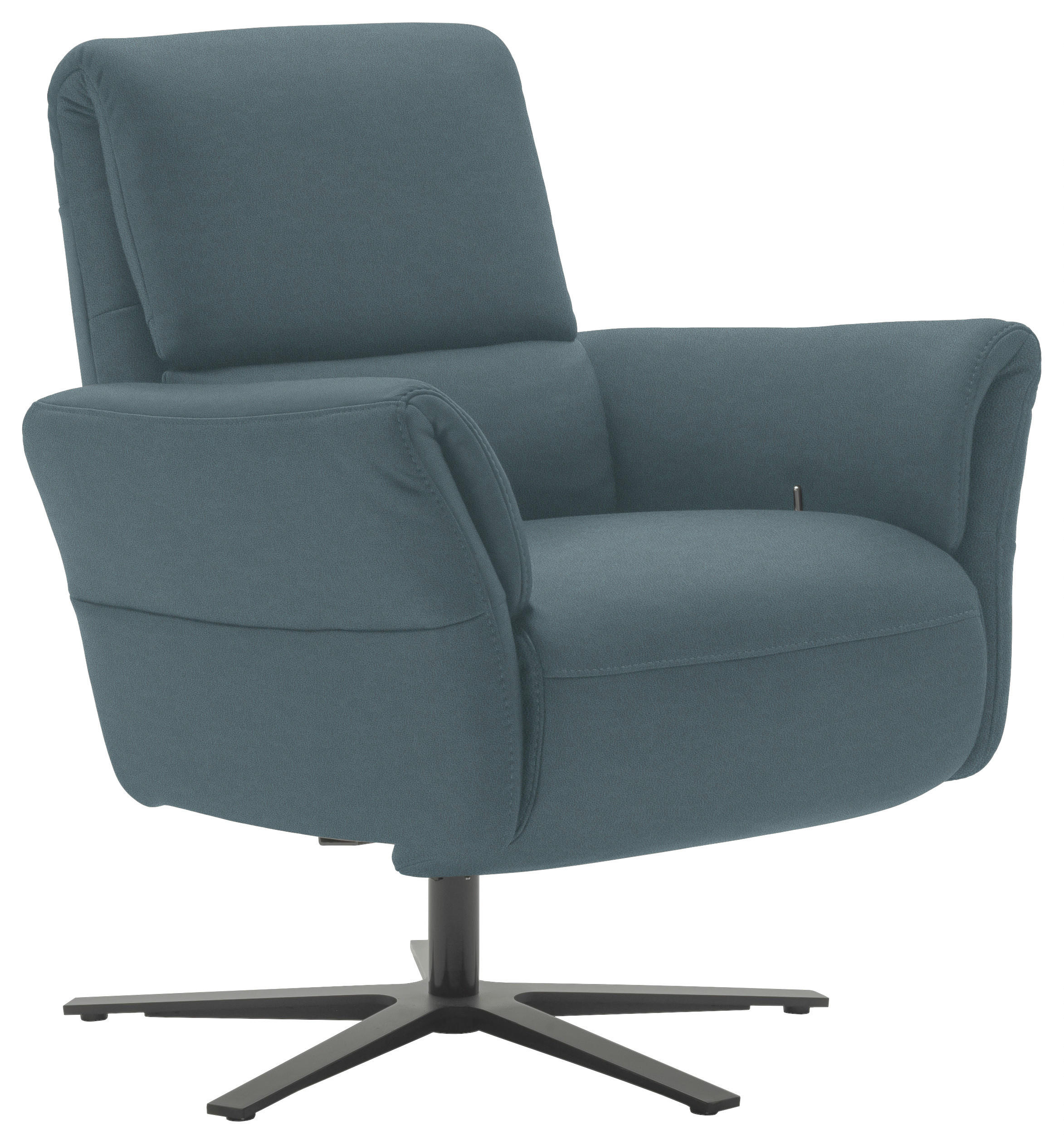 RELAXSESSEL Echtleder Relaxfunktion, Kopfteilverstellung, Nackenkissen    - Blaugrau/Schwarz, Design, Leder/Metall (81/118/82cm) - Schöner Wohnen