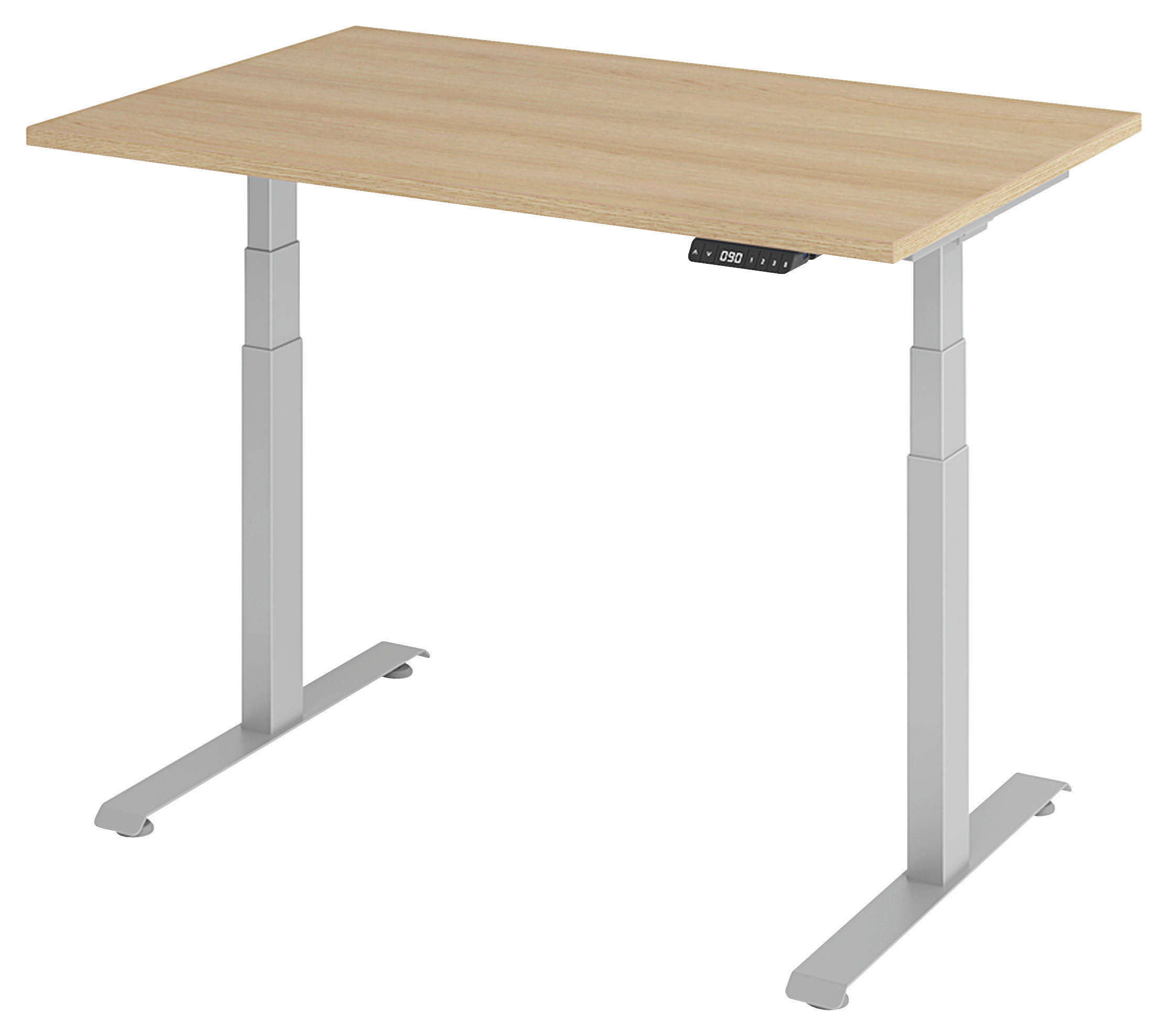 SCHREIBTISCH 140/80/64,5-129,5 cm Silberfarben, Eichefarben elektrisch höhenverstellbar  - Eichefarben/Silberfarben, KONVENTIONELL, Holzwerkstoff/Metall (140/80/64,5-129,5cm) - Venda