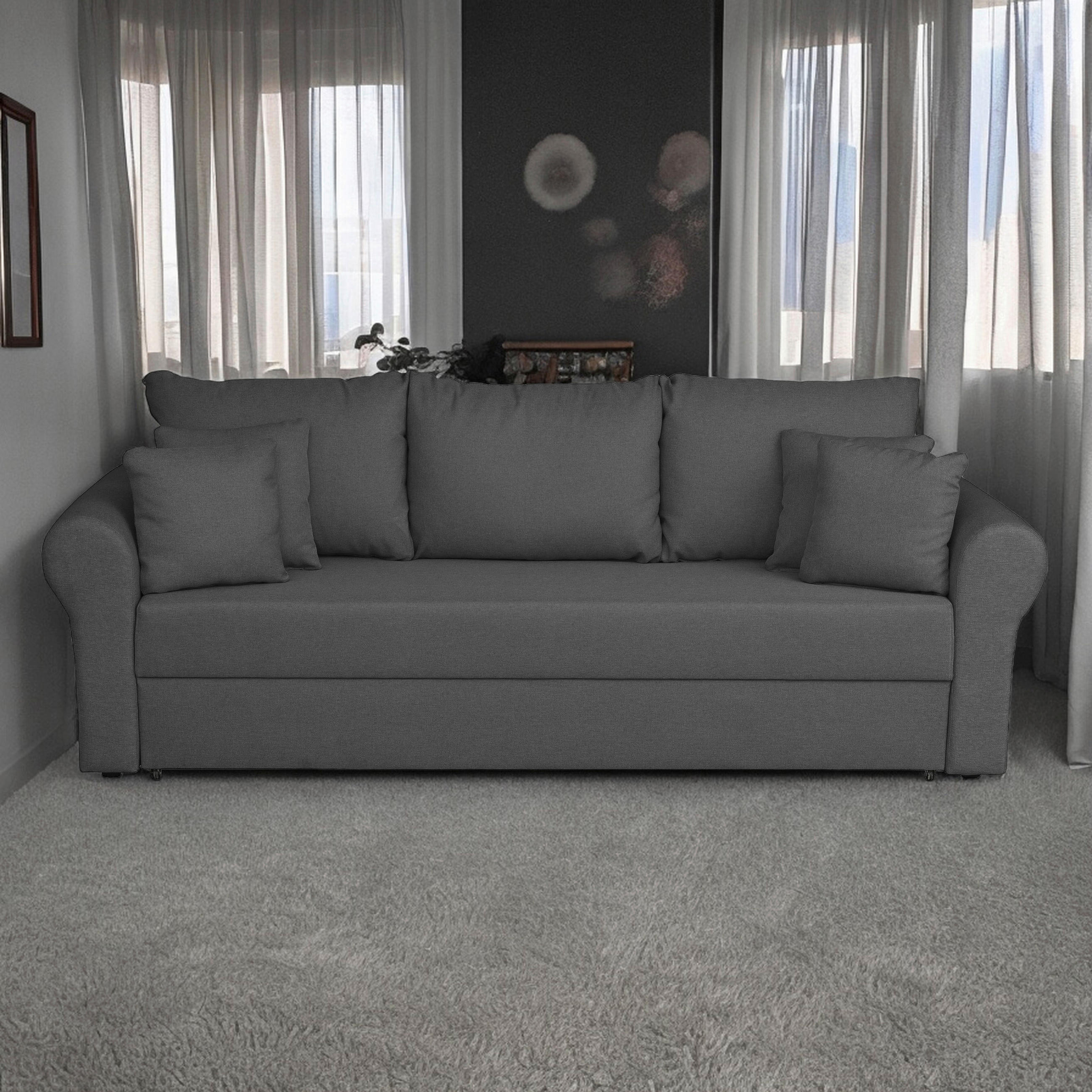 SCHLAFSOFA in Flachgewebe Grau  - Schwarz/Grau, Design, Kunststoff/Textil (235/75/90cm) - P & B
