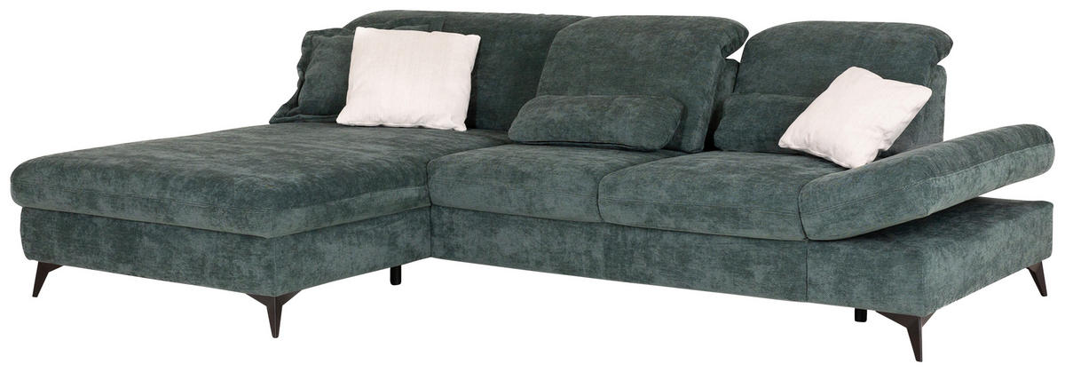 ECKSOFA Dunkelgrün Chenille  - Dunkelgrün/Schwarz, Design, Textil/Metall (198/288cm) - Beldomo Style